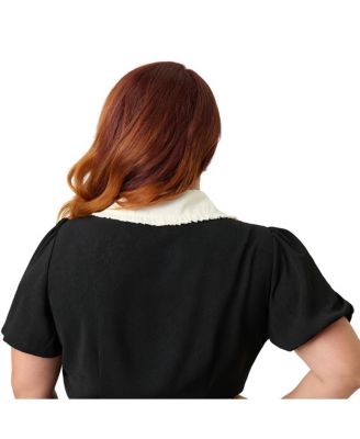 Plus Size Short Sleeve Oversized Collar Blouse