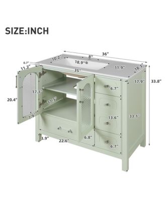 36-Inch Bathroom Cabinet with Waffle Texture Doors, Four Drawers, Two Soft-Close Doors & Glass Storage