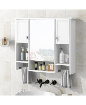35'' x 28'' Modern Wall Mounted Bathroom Storage Cabinet with Mirror & Towel Bar