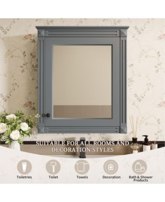 24" x 27" MDF Adjustable Shelf & Soft-Close Hinges Wall-Mounted Mirror Cabinet