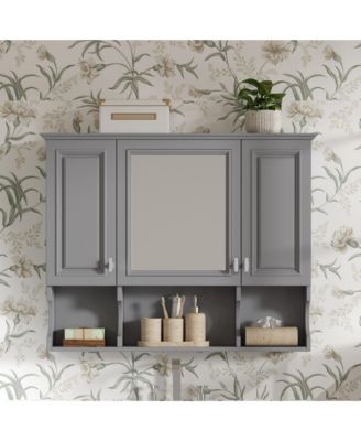 35'' x 28'' Wall Mounted Bathroom Medicine Cabinet with Mirror & Open Shelves