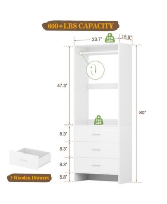 24" Freestanding Closet Organizer System with Hanging Rods and Drawers