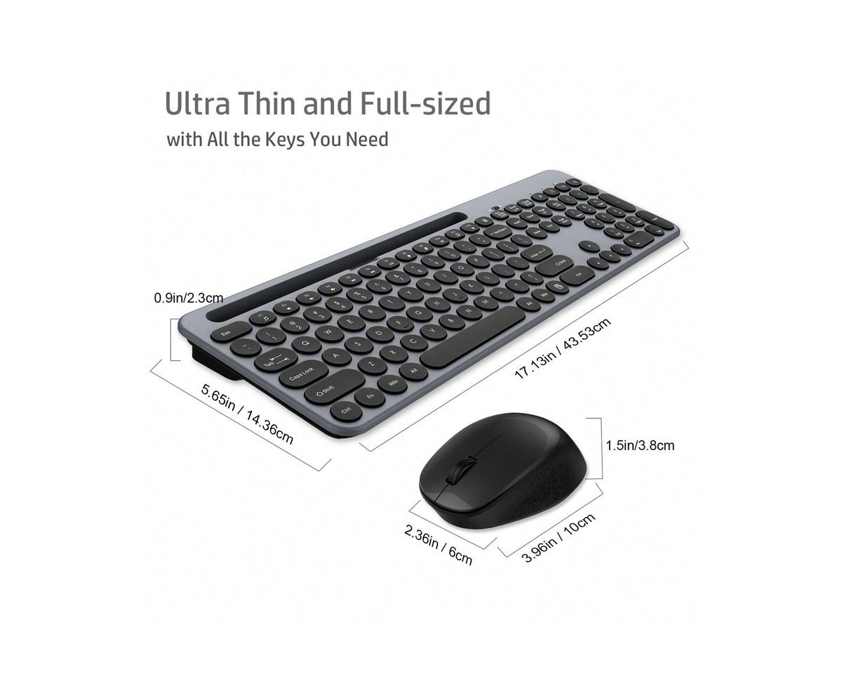 Wireless Keyboard And Mouse Combo - Full-Sized Ergonomic Keyboard With Holder, 2.4GHz Silent Cordless Set For Windows Laptop, Pc, Desktop