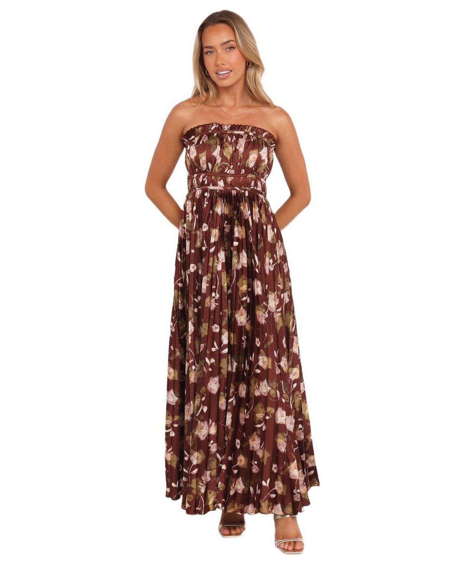 Women's Angelique Strapless Maxi Dress - Brown Floral