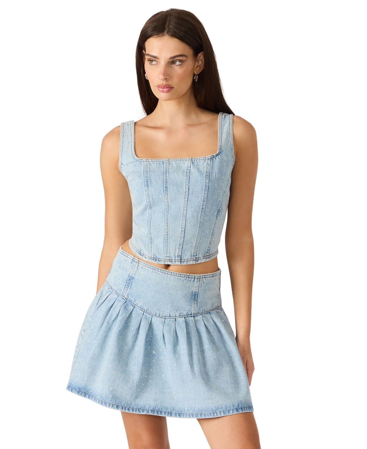 Steve Madden Women's Carlina Embellished Square Neck Denim Top In Blue
