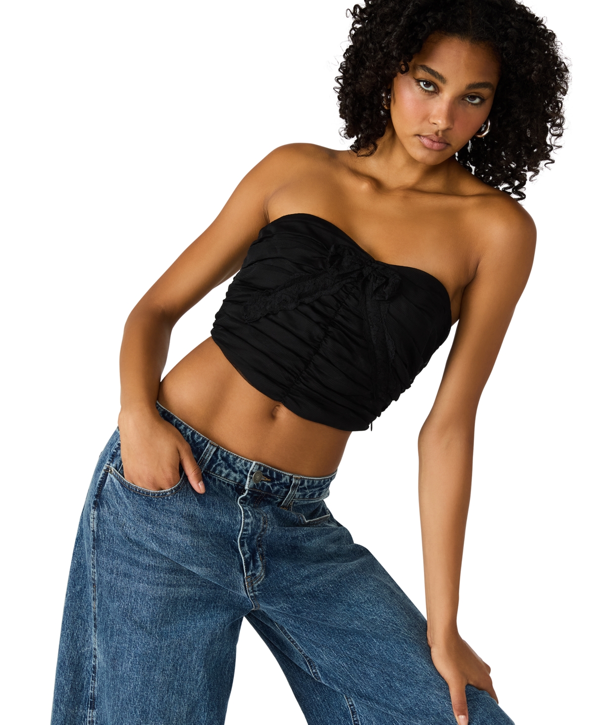 Steve Madden Women's Tulle Ruched Strapless Tube Top