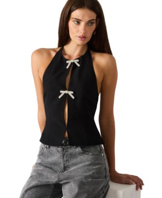 Women's Rhinestone Bow Halter Neck Top
