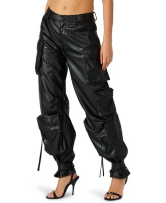 Women's Vegan Leather Duo Faux Leather Baggy Fit Duo Pants