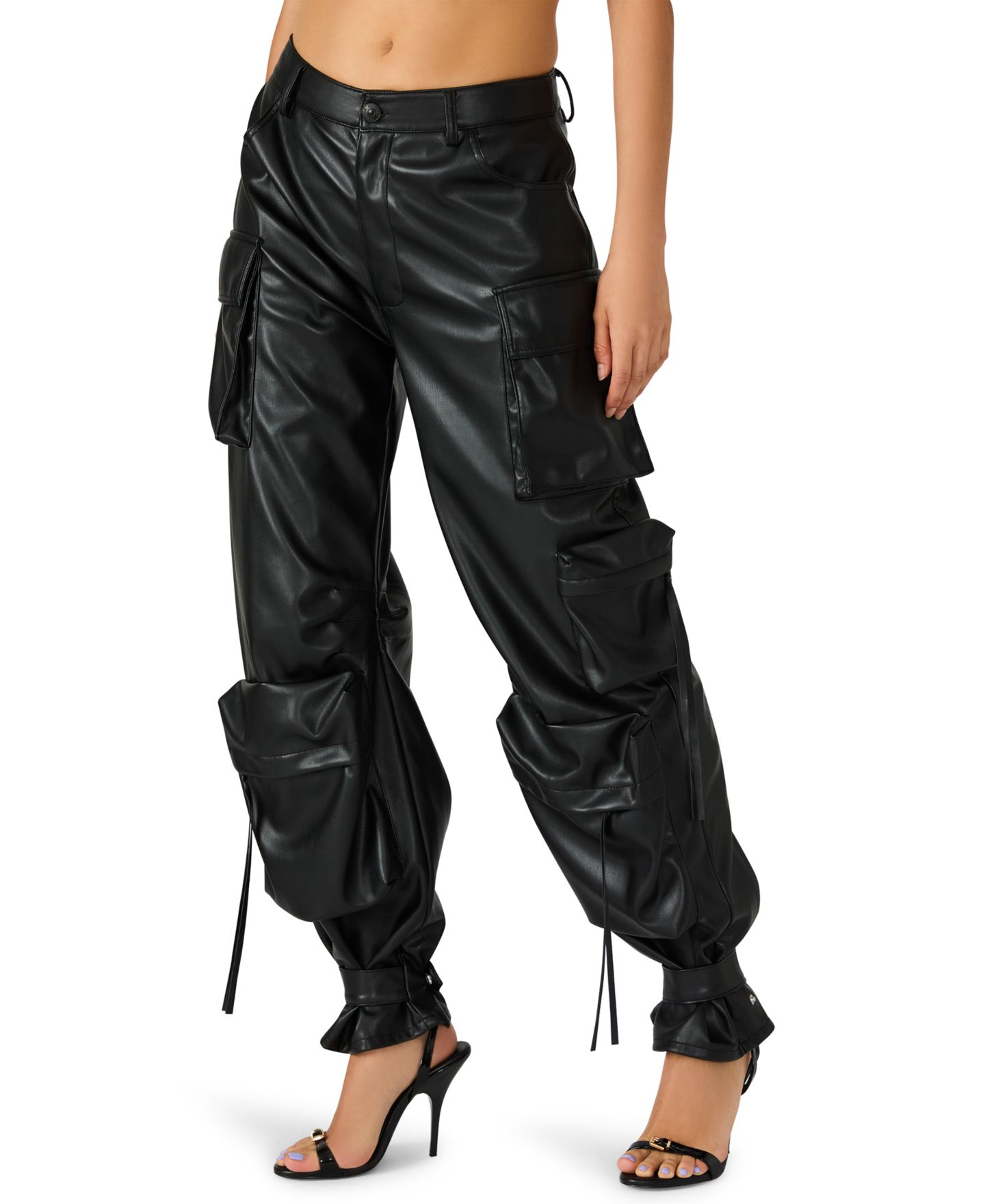Женские брюки Steve Madden Vegan Leather Duo Faux Leather Baggy Fit Duo, цвет: Чёрная искусственная кожа — фото 3