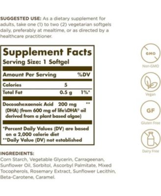 Omega-3 Vegetarian DHA ,200 mg ,50 S Gels