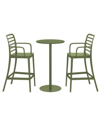 2-Person Adjustable Round Bar Table and Stackable Bar Stools Dining Set