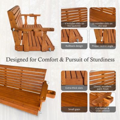 3-Seater 5 FT Extra Large Wooden Porch Swing, Heavy Duty 880 LBS, for Outdoor Patio Garden (Deep Brown)