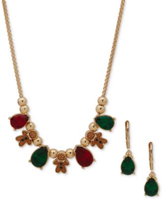 Anne Klein - 2-Pc. Siam & Emerald Stone Gold-Tone Frontal Necklace and Earrings Set