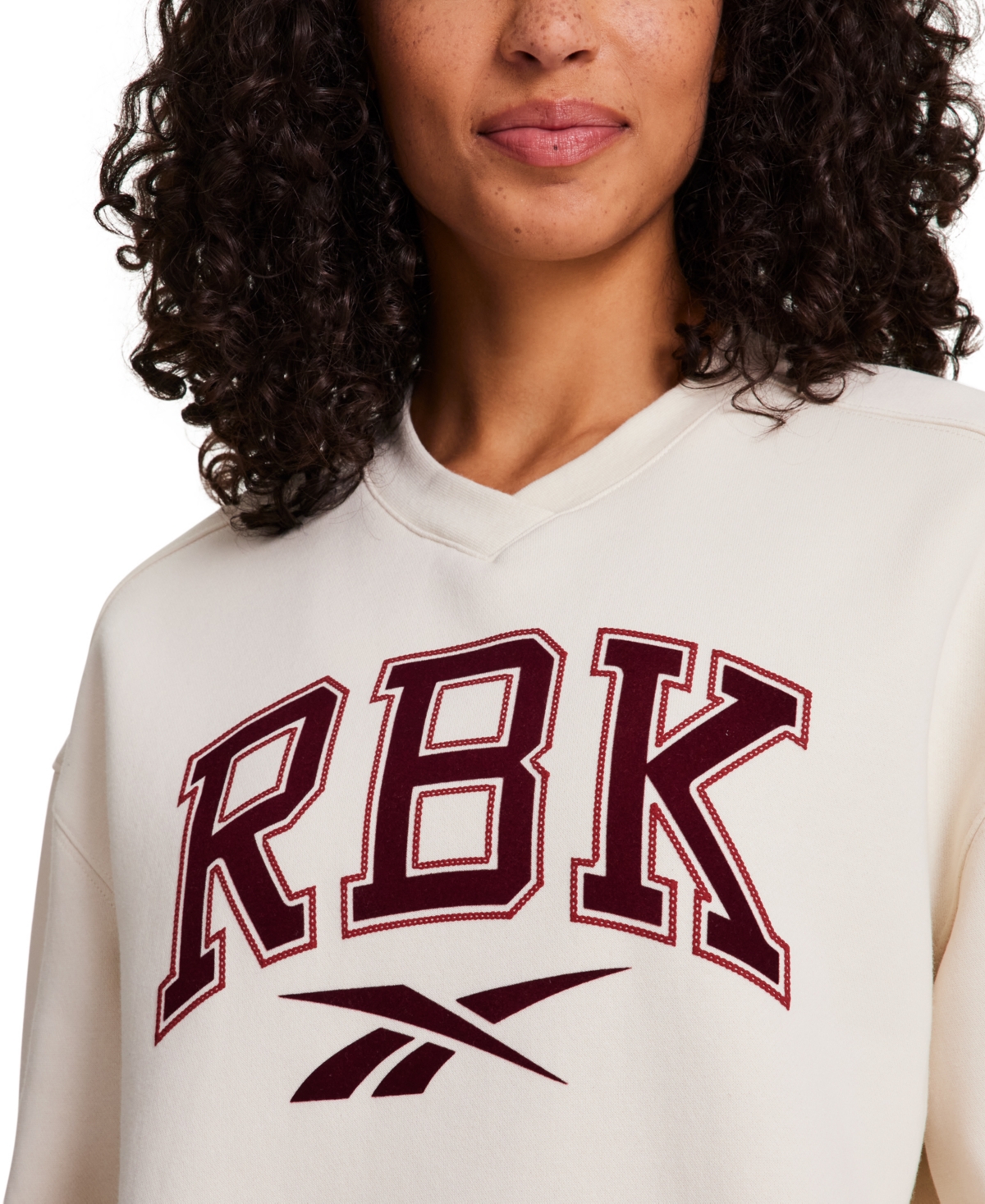 Reebok Women's New Heritage Varsity V-neck Sweatshirt In Neutral