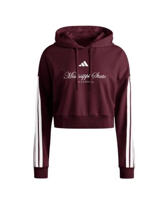 Women's Maroon Mississippi State Bulldogs Campus Queen Cropped Pullover Hoodie