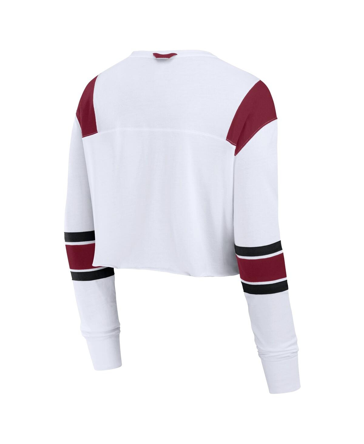 Fanatics Women's White Florida State Seminoles Training Camp Cropped Long Sleeve V-neck Fashion Top In Animal Print