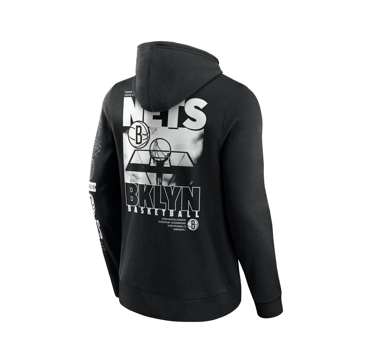 Men's Black Brooklyn Nets Game Time Crossover Pullover Hoodie