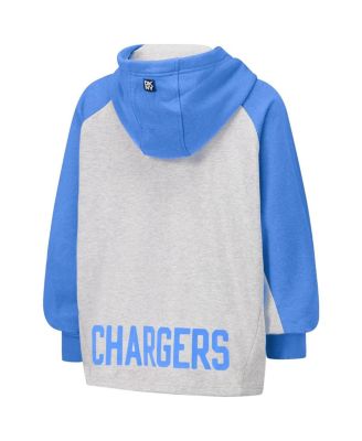 Women's Gray/Powder Blue Los Angeles Chargers Joy Cropped Raglan Pullover Hoodie