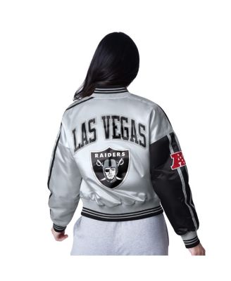 Women's Black/Silver Las Vegas Raiders Zone Blitz Cropped Full-Snap Satin Jacket