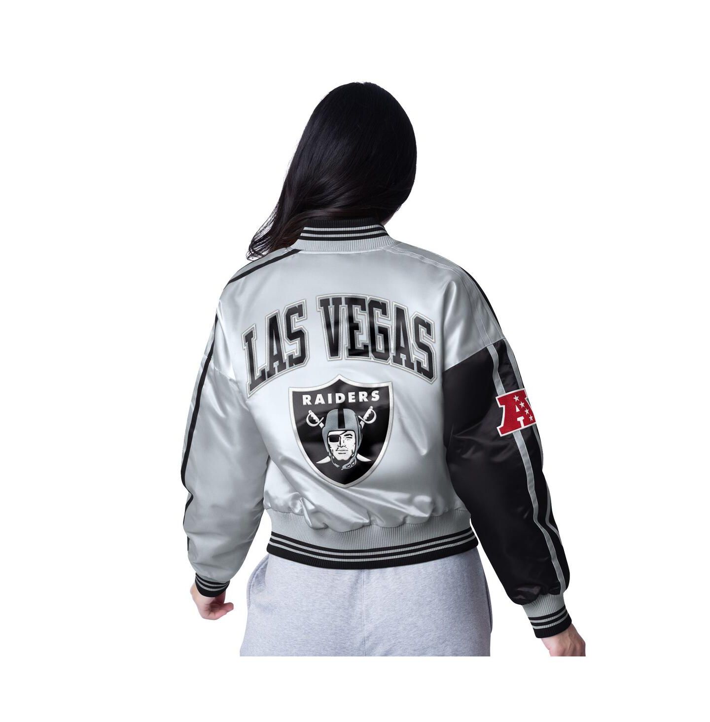 Женская куртка Starter Black/Silver Las Vegas Raiders Zone Blitz Cropped Full-Snap Satin — фото 2