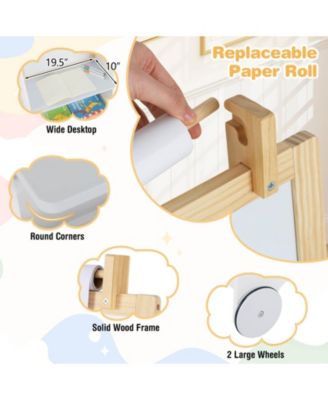 4-in-1 Kids Art Easel with Stool with Magnetic Whiteboard Chalkboard & Paper Roll