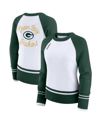 WEAR by Erin Andrews - Women's White/Green Green Bay Packers Colorblock Raglan Sweater