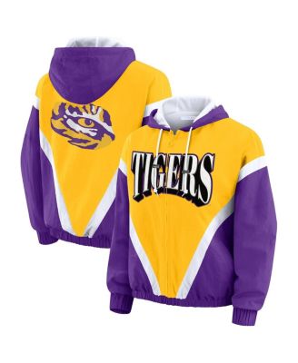 WEAR by Erin Andrews - Women's Gold/Purple LSU Tigers Colorblock Full-Zip Hoodie Windbreaker Jacket