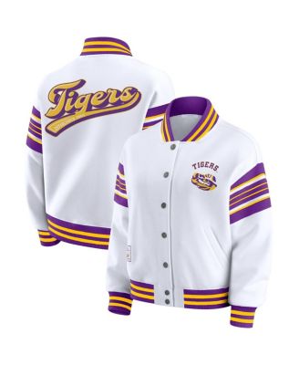 WEAR by Erin Andrews - Women's White/Purple LSU Tigers Satin Stitch Full-Snap Fleece Sweatshirt Jacket