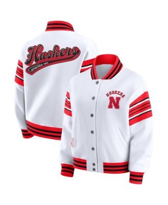 WEAR by Erin Andrews - Women's White/Scarlet Nebraska Huskers Satin Stitch Full-Snap Fleece Sweatshirt Jacket