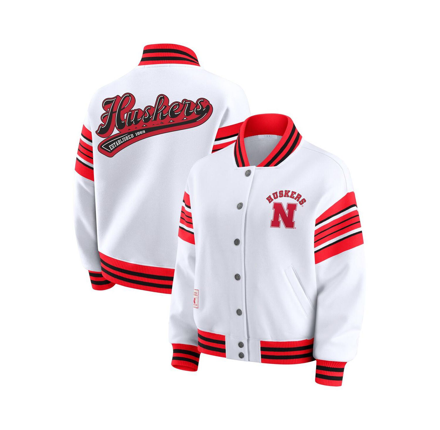 Women's White/Scarlet Nebraska Huskers Satin Stitch Full-Snap Fleece Sweatshirt Jacket