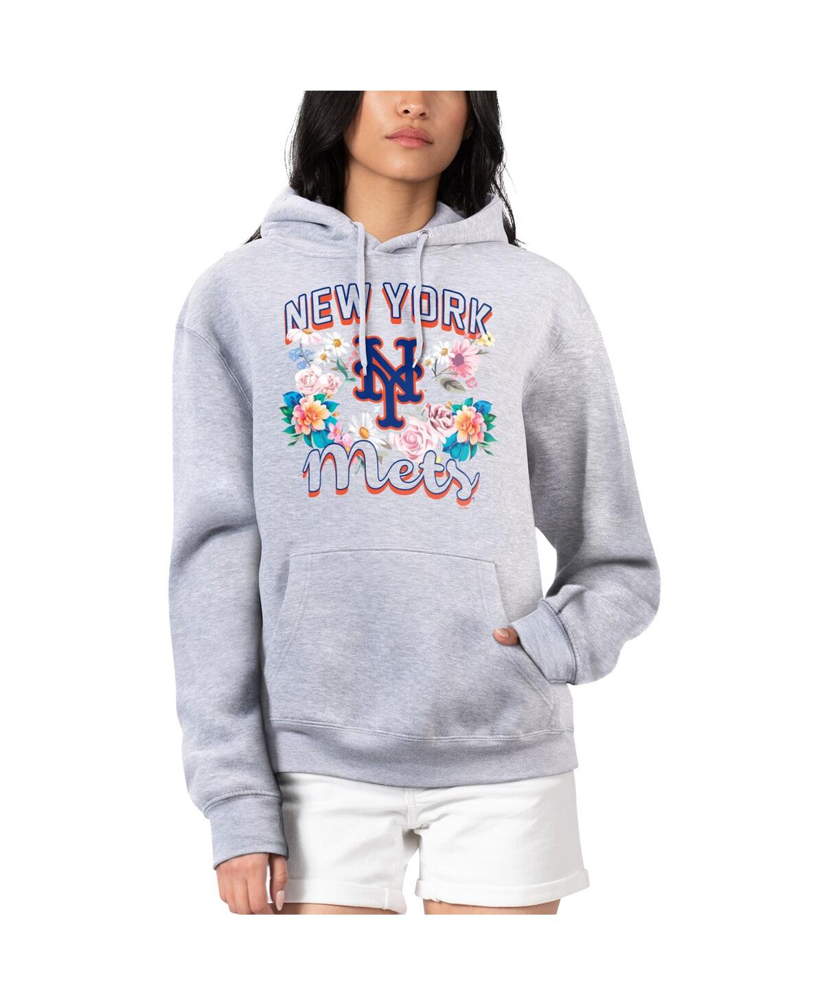 G-iii 4her By Carl Banks Women's Heather Gray New York Mets Flowers Graphic Pullover Hoodie