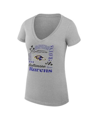 Women's Heather Gray Baltimore Ravens Super-Slim Fit Lightweight Collage Team V-Neck T-Shirt