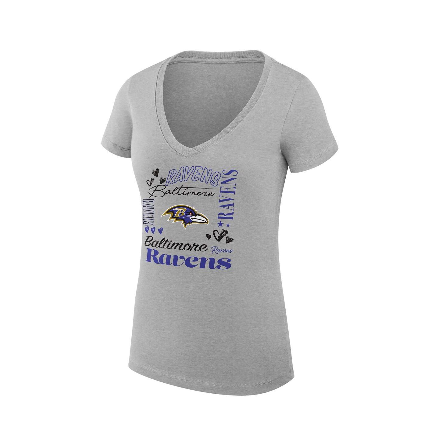 Женская футболка G-III 4Her by Carl Banks Heather Gray Baltimore Ravens Super-Slim Fit Lightweight Collage Team V-Neck — фото 2