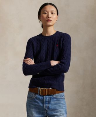 Women's Cable Wool-Cashmere Crew Neck Sweater