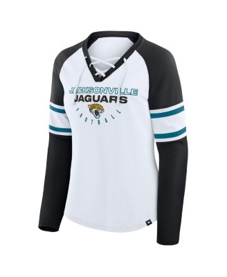 Women's White/Black Jacksonville Jaguars Redzone Blitz Package Raglan Lace-Up V-Neck Long Sleeve T-Shirt