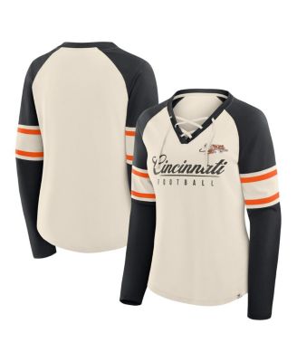 Fanatics - Women's Cream/Black Cincinnati Bengals Hometown Gridiron Hero Raglan Lace-Up V-Neck Long Sleeve T-Shirt