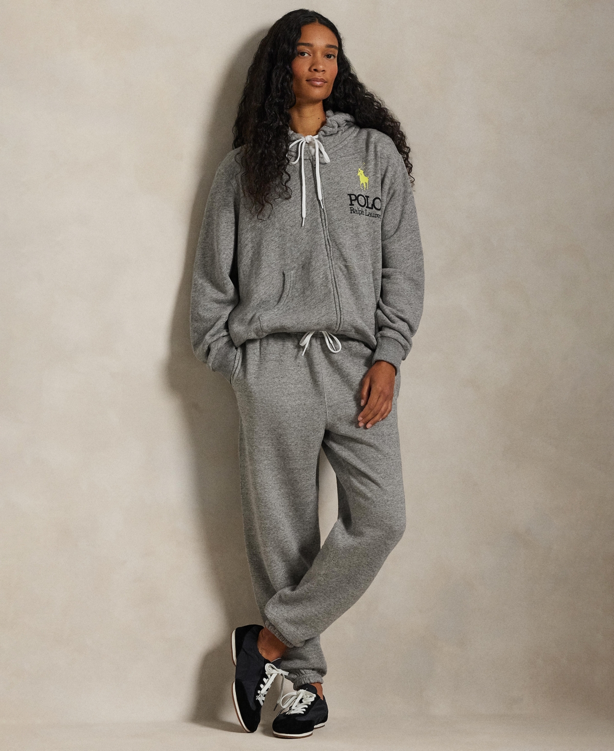 Polo Ralph Lauren Women's Big Pony Lightweight Fleece Zip Hoodie Sweatshirt In Gray