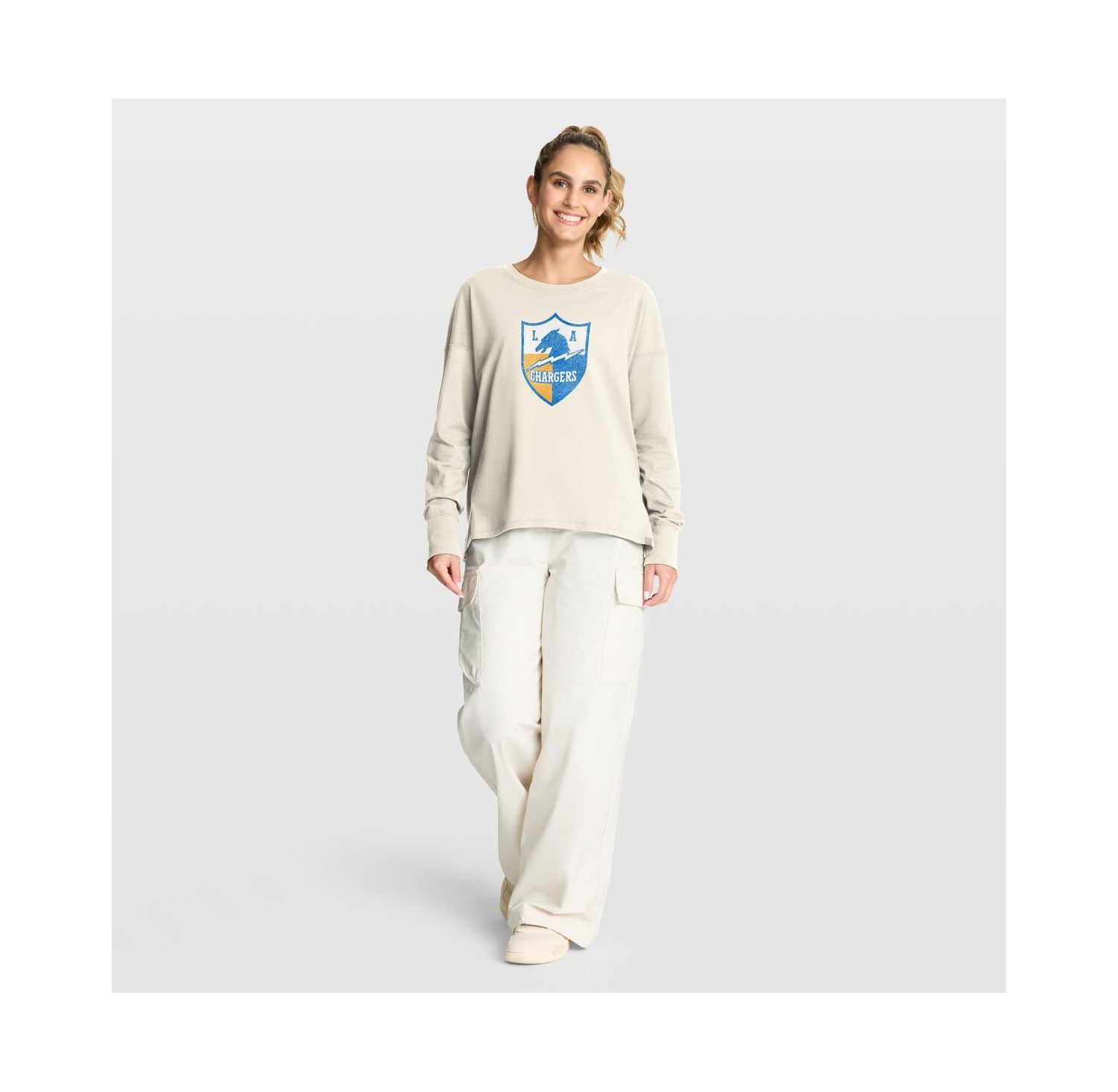 Women's Cream Los Angeles Chargers Dove Legacy Long Sleeve T-Shirt