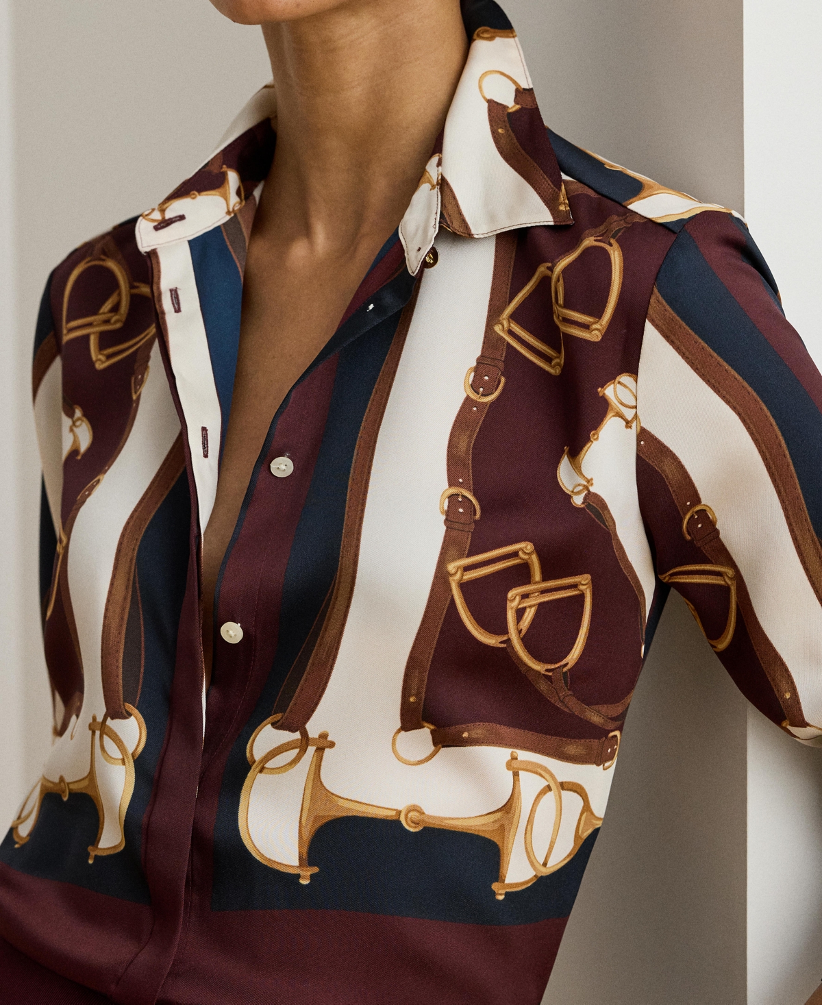 Lauren Ralph Women's Kristy Equestrian Print Button Front Shirt