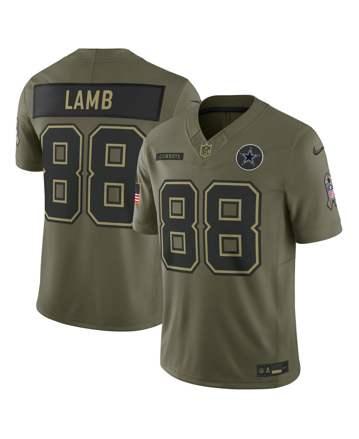 Мужская футболка CeeDee Lamb Olive Dallas Cowboys 2025 Salute to Service с ограниченным тиражом.