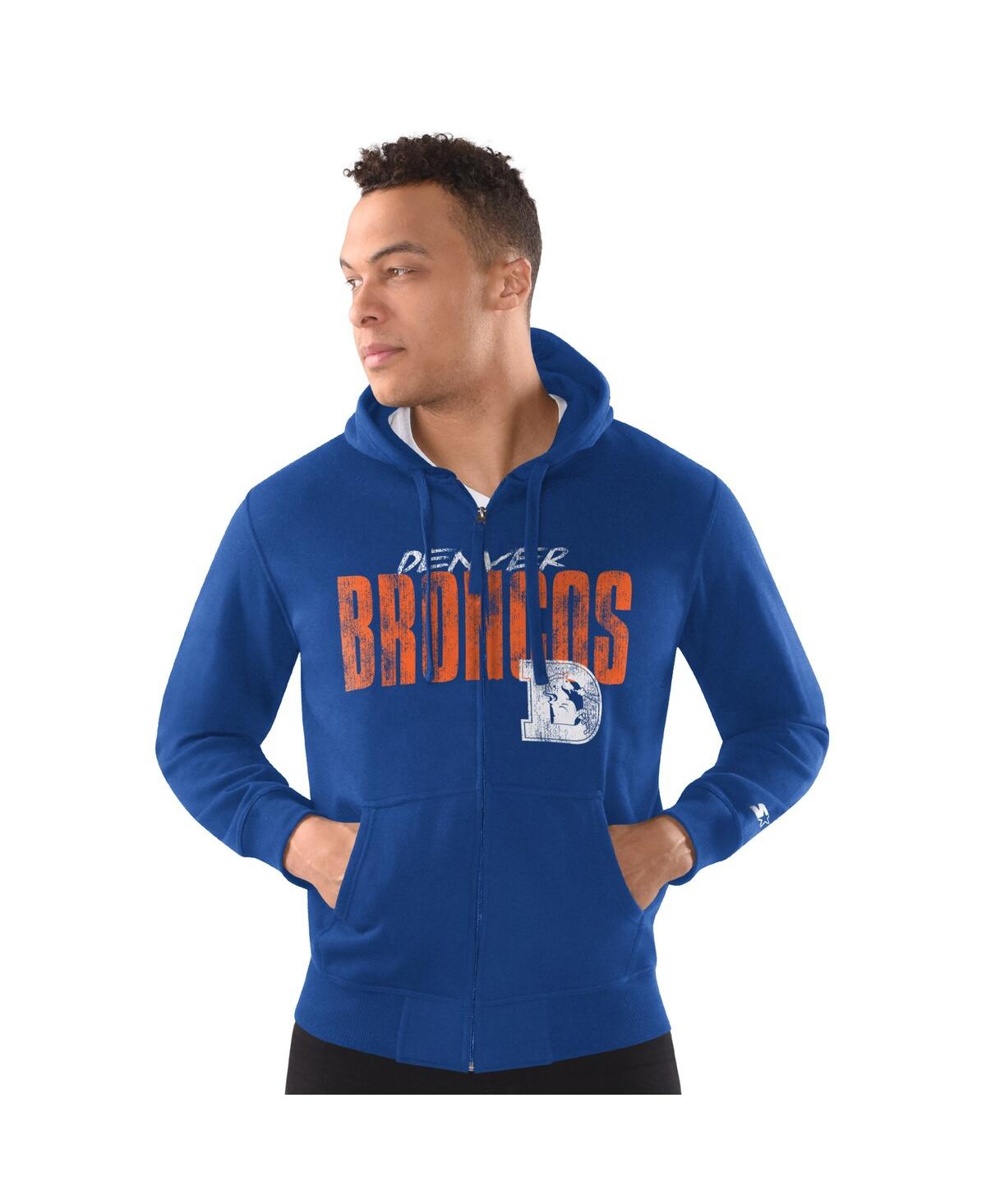 Starter Men's Royal Denver Broncos Distressed Classic Full-Zip Hoodie