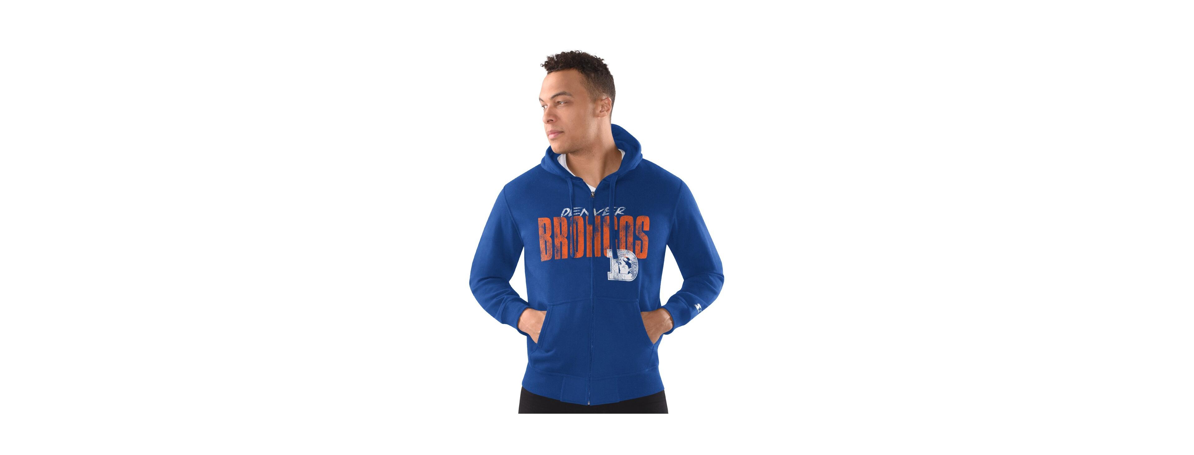 Starter Men's Royal Denver Broncos Distressed Classic Full-Zip Hoodie