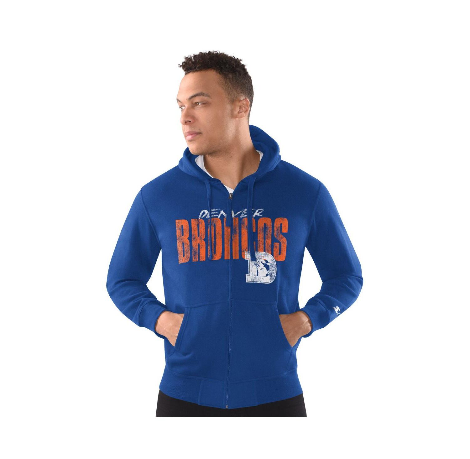 Men's Royal Denver Broncos Distressed Classic Full-Zip Hoodie