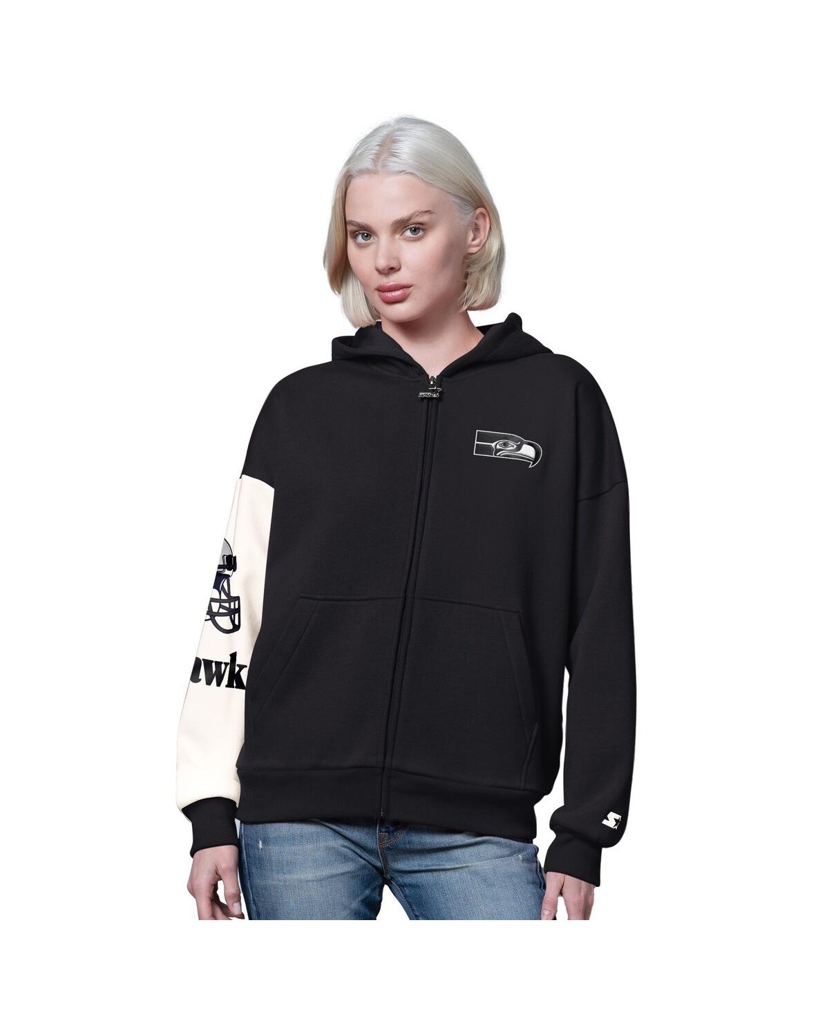 Starter Women's Black Seattle Seahawks 4th Down Full-zip Hoodie In Black
