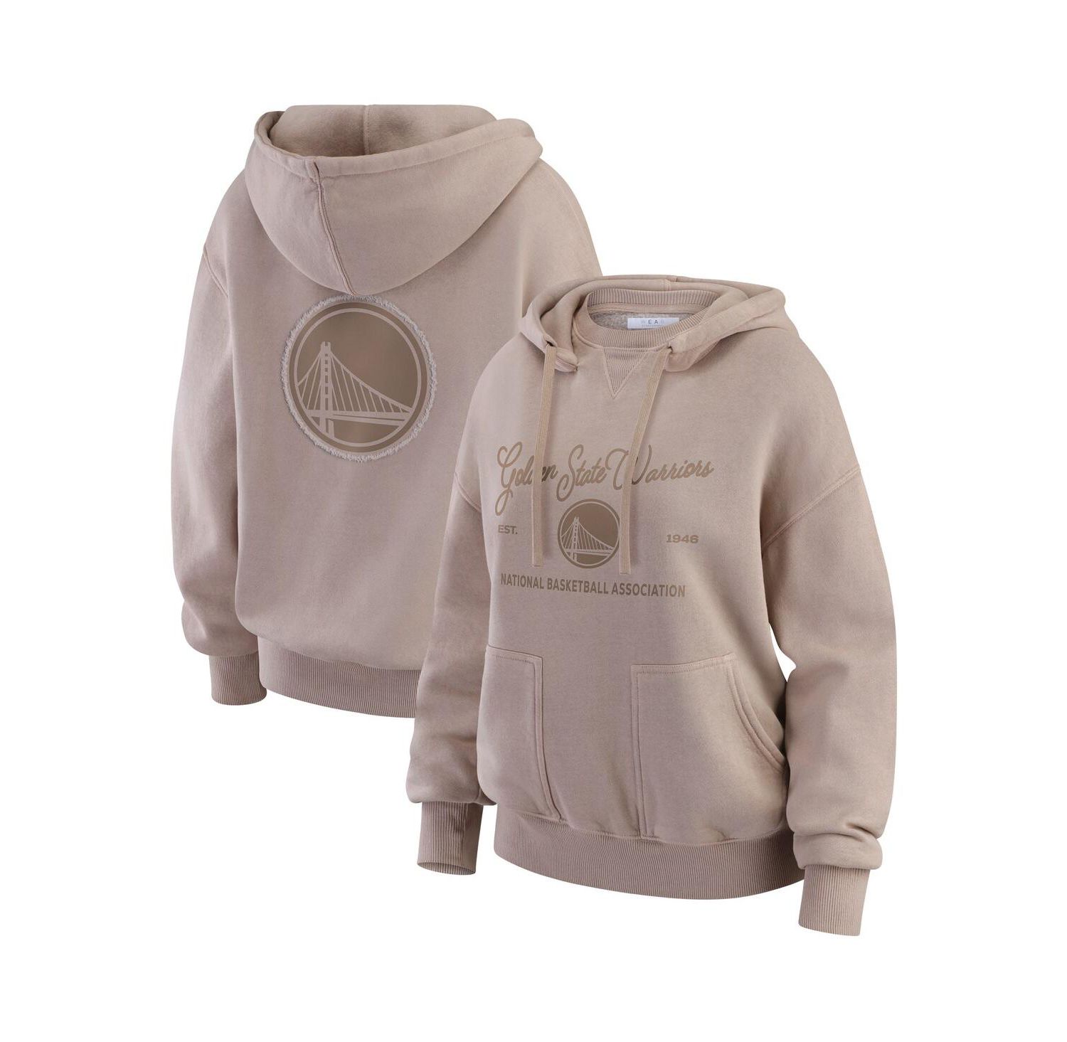 Women's Tan Golden State Warriors Washed Pullover Crew Neck Hoodie