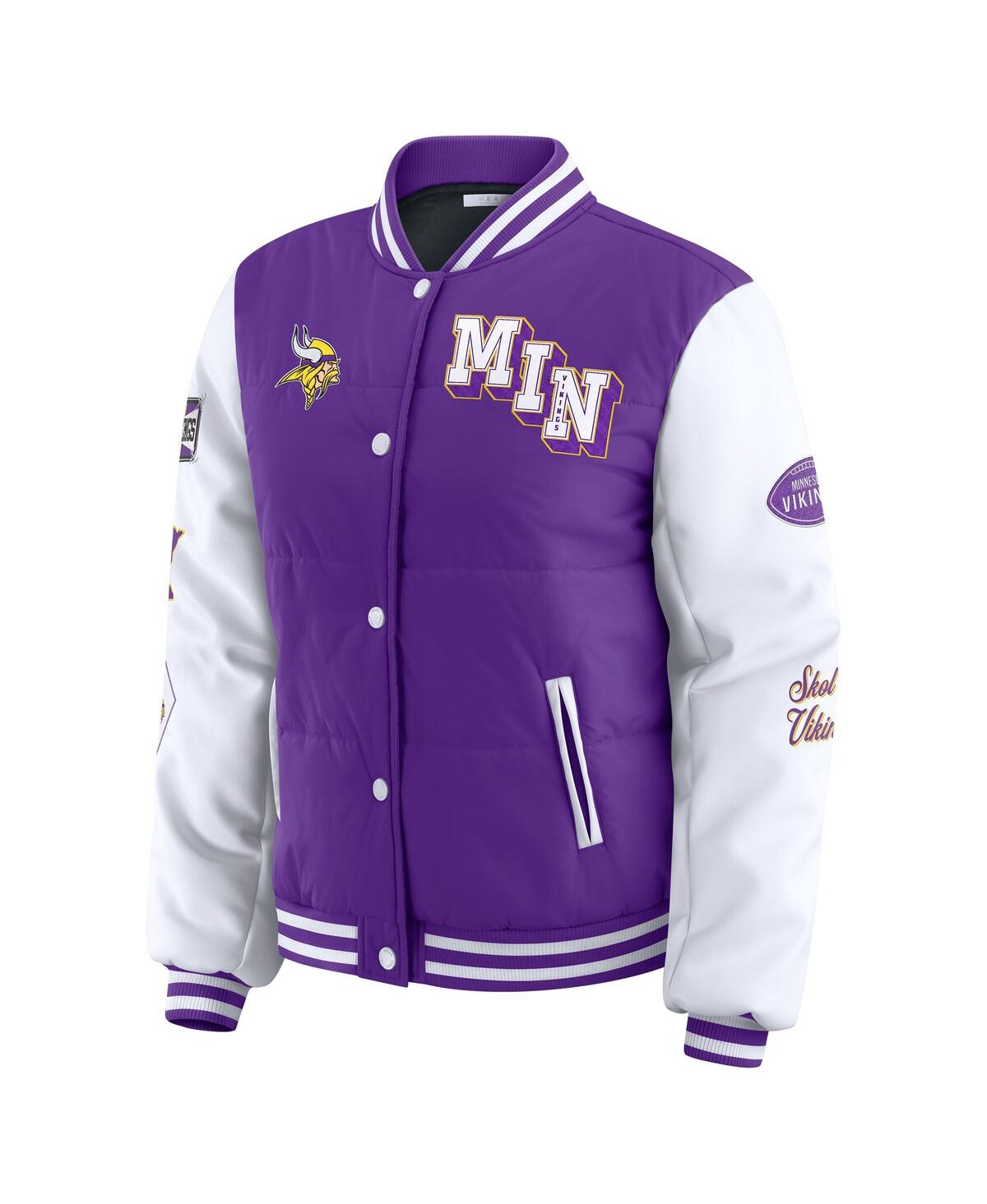 Wear By Erin Andrews Women's Purple Minnesota Vikings Varsity Full-snap Puffer Jacket In Purple
