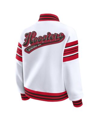 Women's White/Crimson Indiana Hoosiers Satin Stitch Full-Snap Fleece Sweatshirt Jacket
