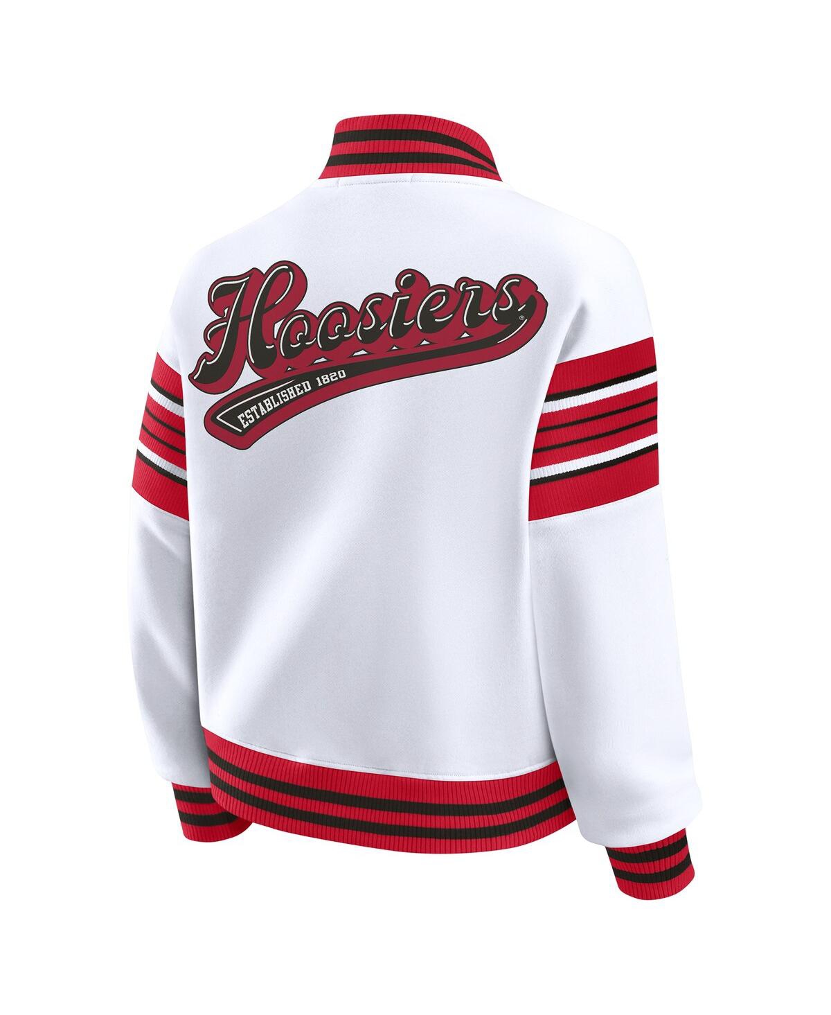 Wear By Erin Andrews Women's White/crimson Indiana Hoosiers Satin Stitch Full-snap Fleece Sweatshirt Jacket In White
