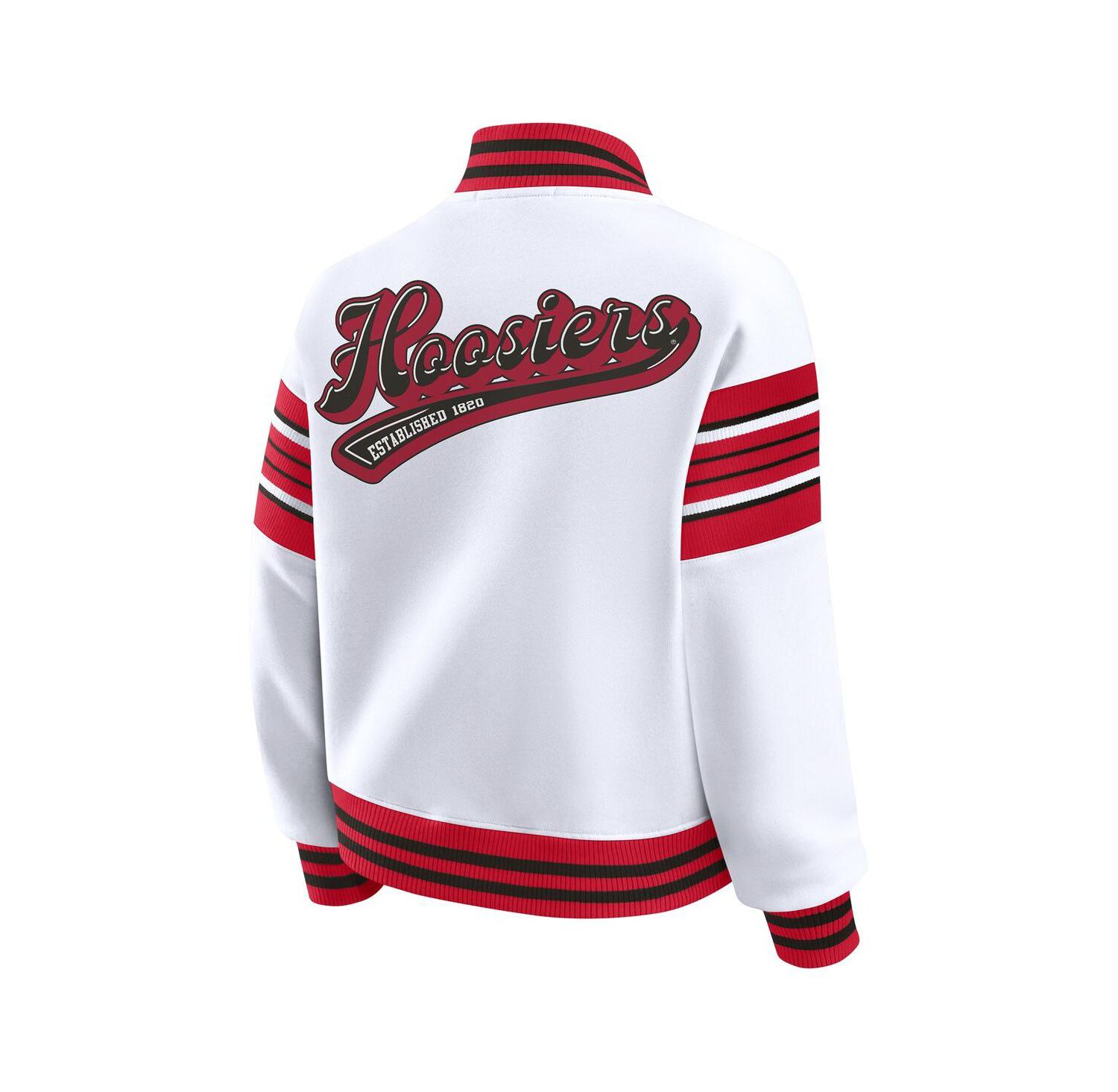 Women's White/Crimson Indiana Hoosiers Satin Stitch Full-Snap Fleece Sweatshirt Jacket