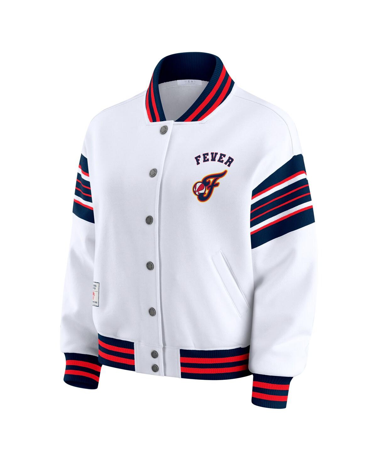 Wear By Erin Andrews Women's White/navy Indiana Fever Full-snap Fleece Sweatshirt Jacket In White